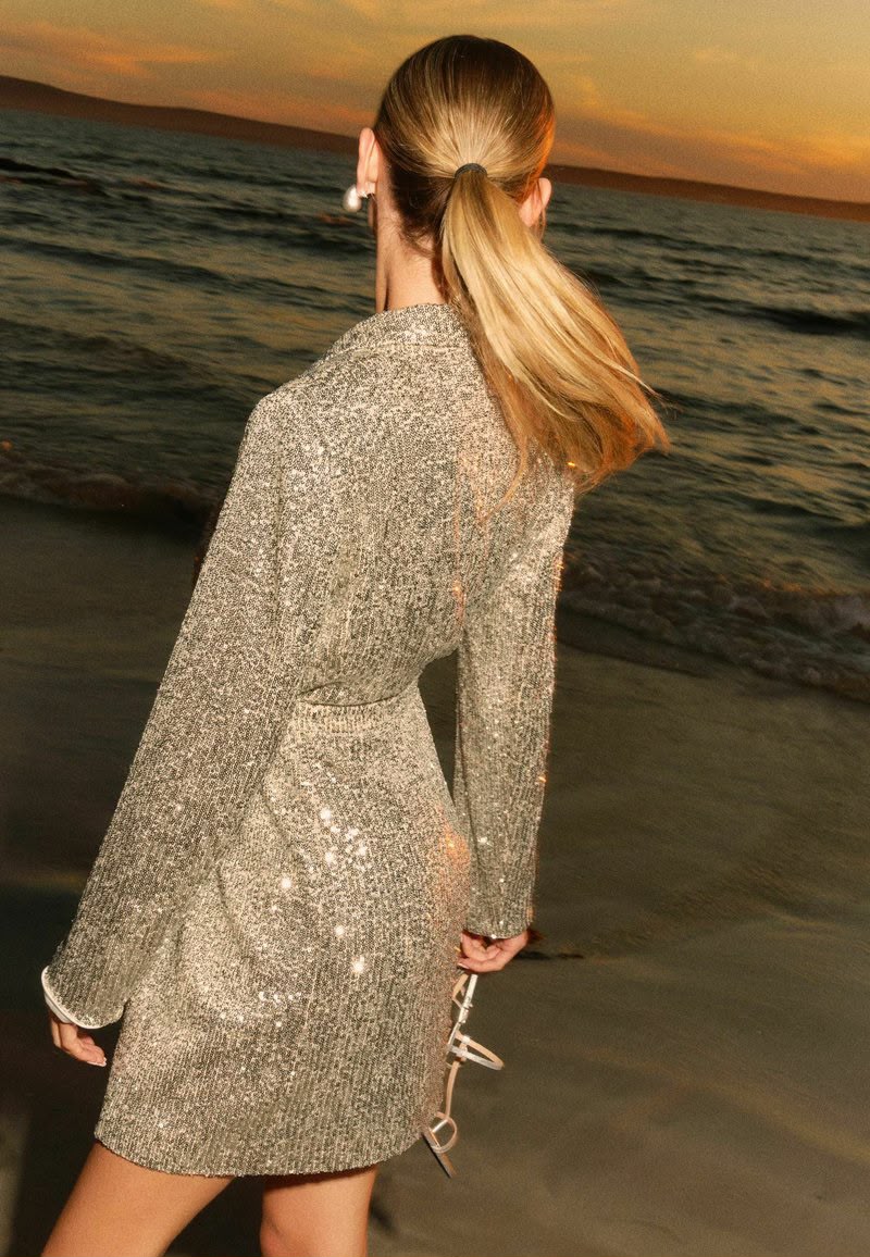 Silver Sequin Regular Fit Blazer Dress