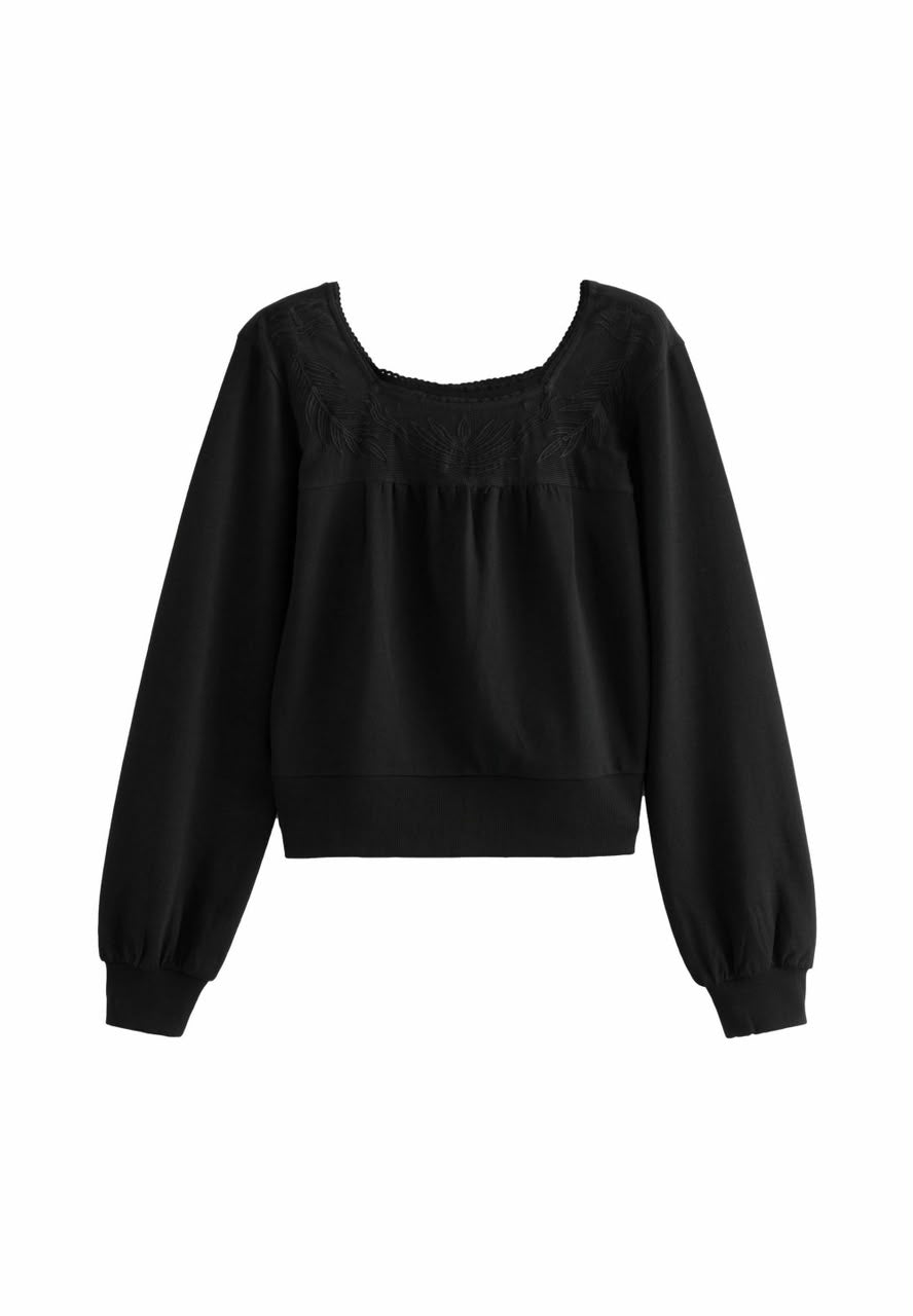 Black Square Neck Sweatshirt