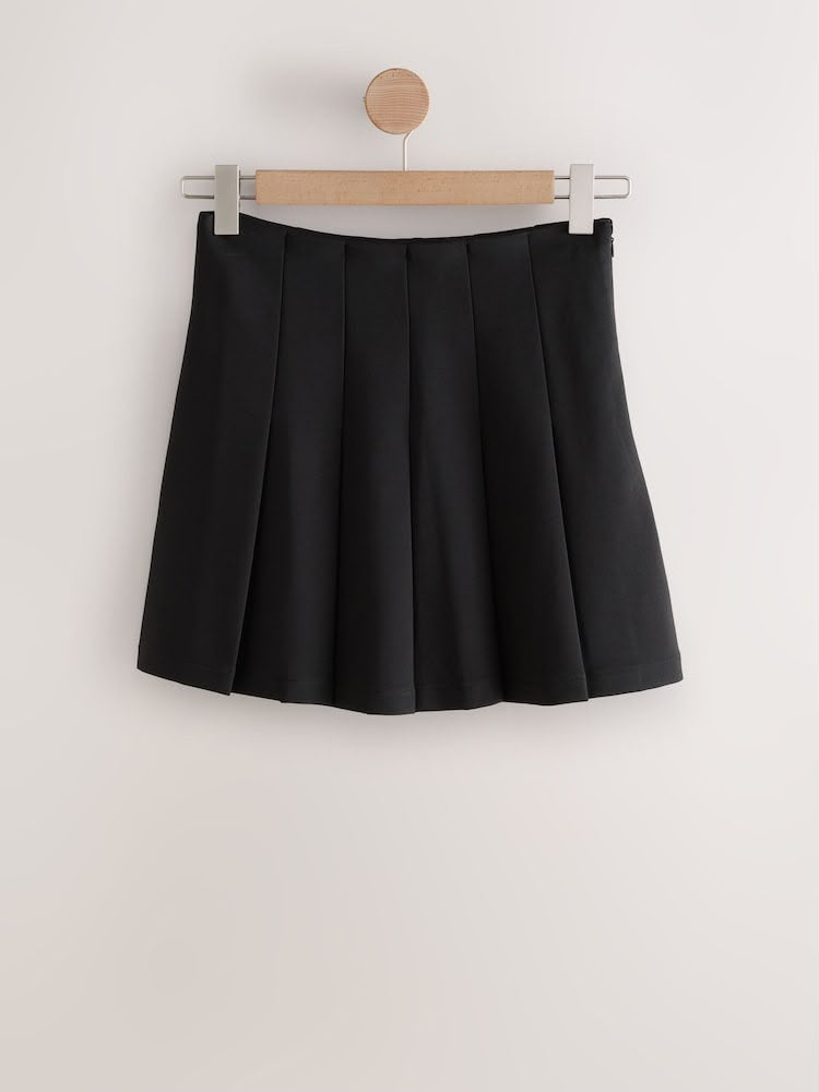 Black Mini Jersey Pleated Skirt