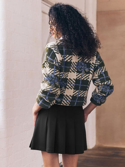 Black Mini Jersey Pleated Skirt