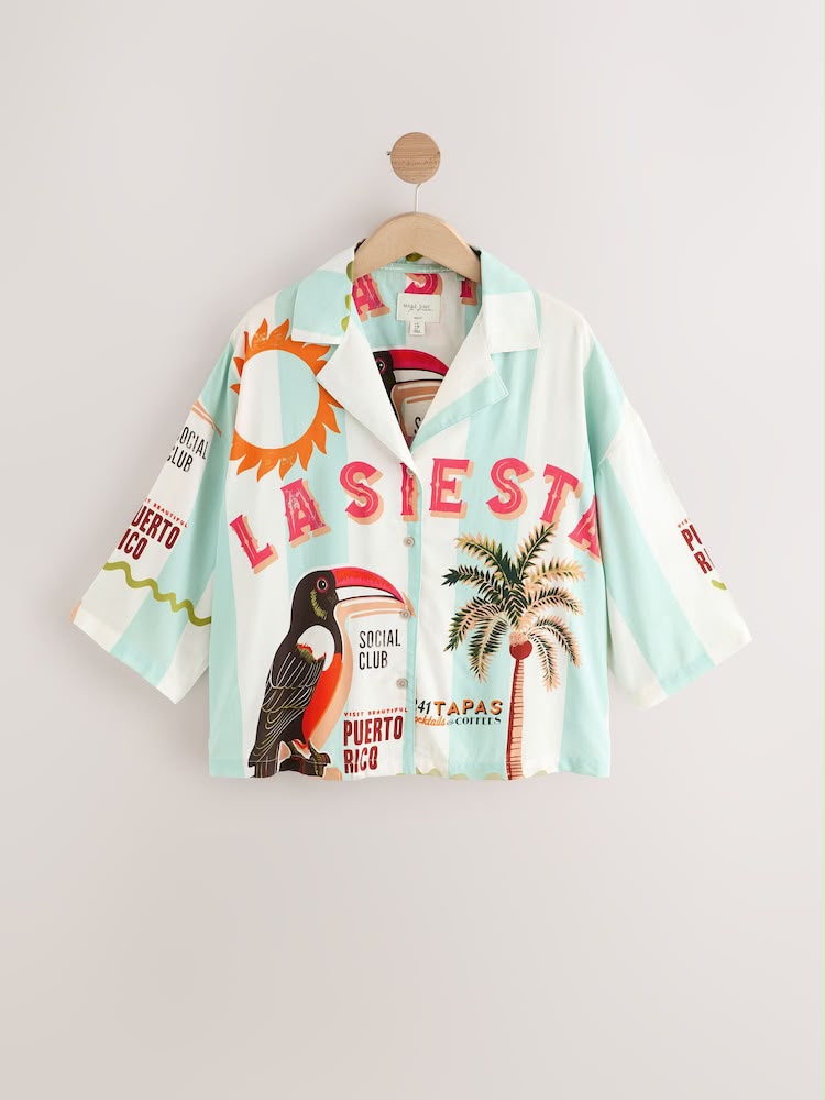 Blue Stripe Toucan Button Through Shirt
