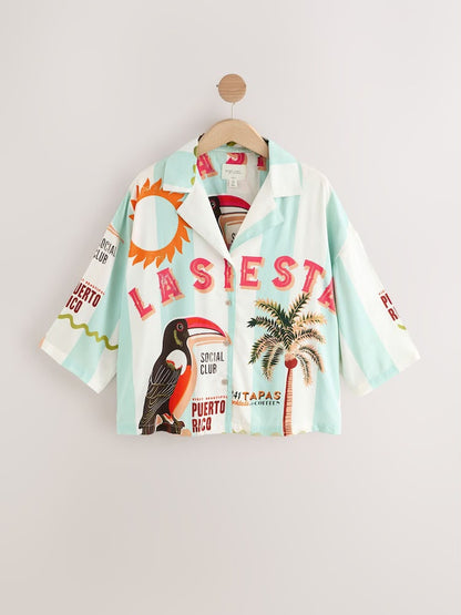 Blue Stripe Toucan Button Through Shirt