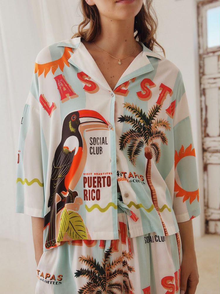Blue Stripe Toucan Button Through Shirt