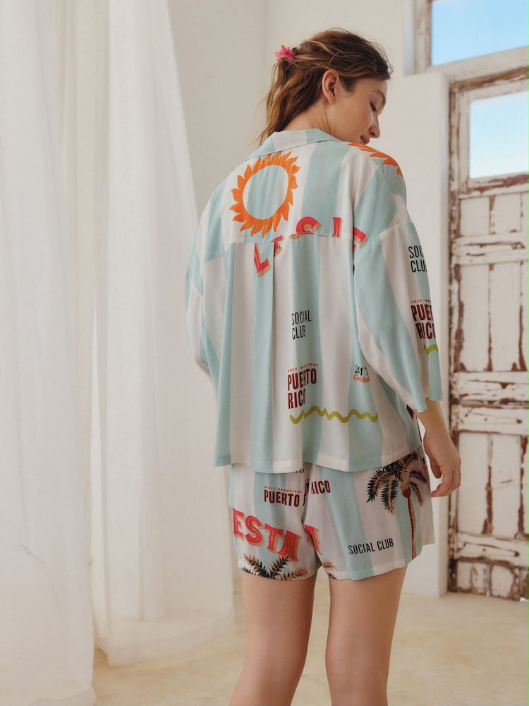 Blue Stripe Toucan Button Through Shirt
