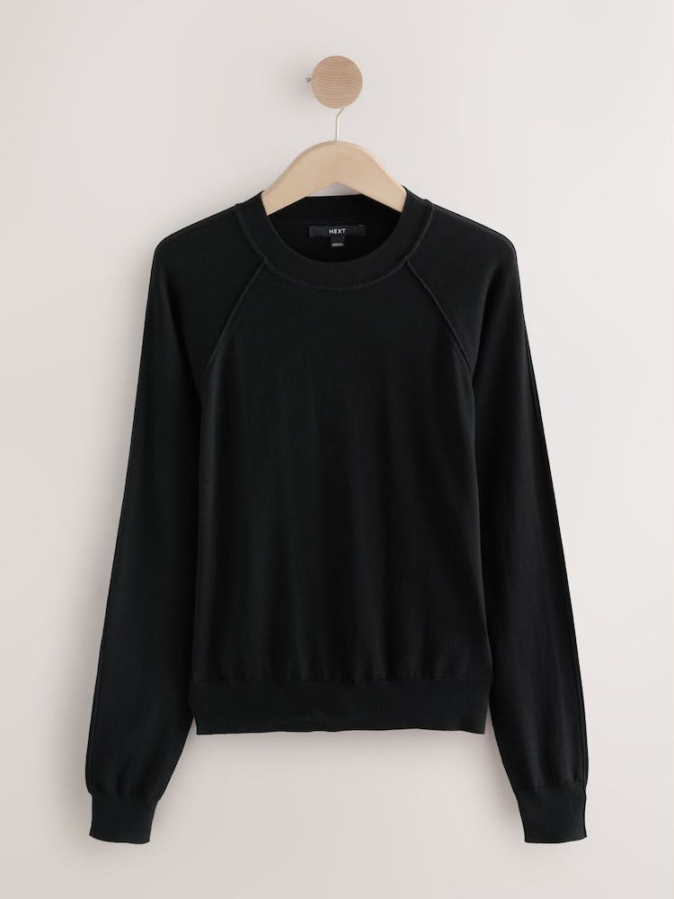 Black Soft Touch Crew Neck Cotton Rich Jumper