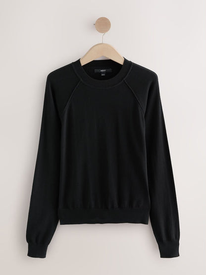 Black Soft Touch Crew Neck Cotton Rich Jumper