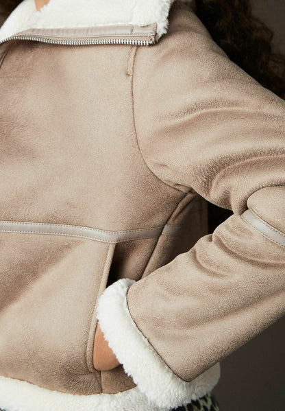 Neutral Regular Fit Leather Jacket