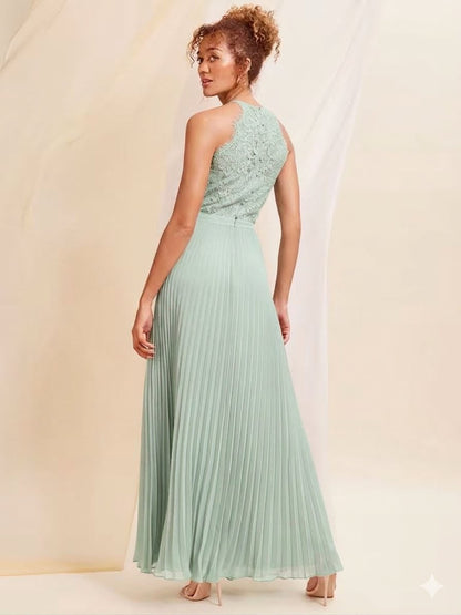 Pleated Lace insert Bridesmaid Maxi Dress