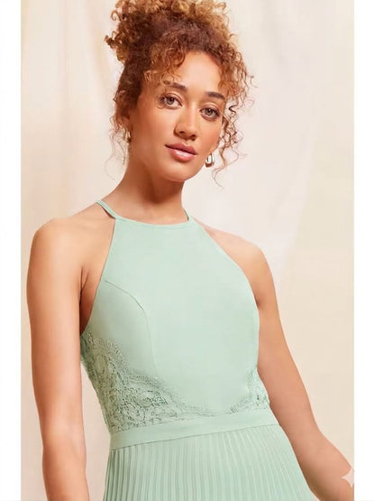 Pleated Lace insert Bridesmaid Maxi Dress