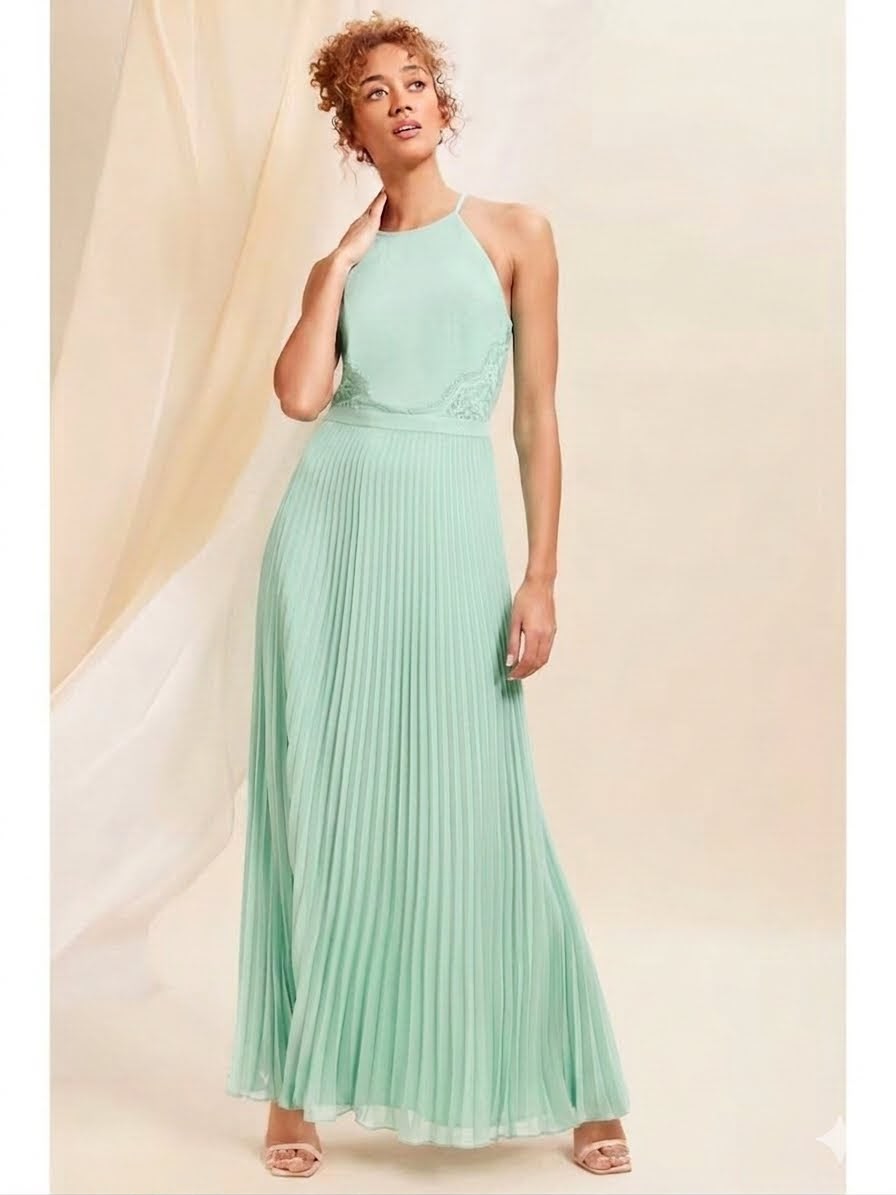 Pleated Lace insert Bridesmaid Maxi Dress
