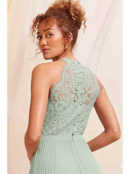 Pleated Lace insert Bridesmaid Maxi Dress