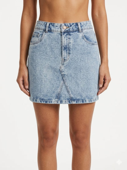 Washed A Line Denim Mini Skirt