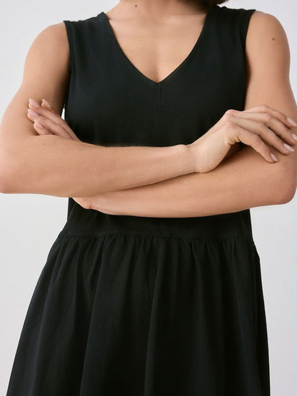 Black Cotton V-Neck Jersey Mini Summer Dress