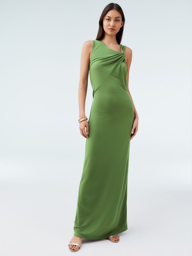 Khaki Green Twist Detailed Slinky Maxi Dress