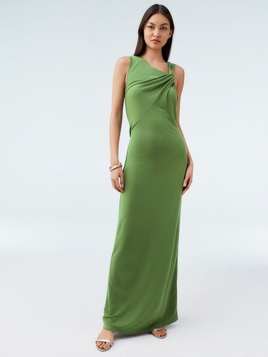 Khaki Green Twist Detailed Slinky Maxi Dress