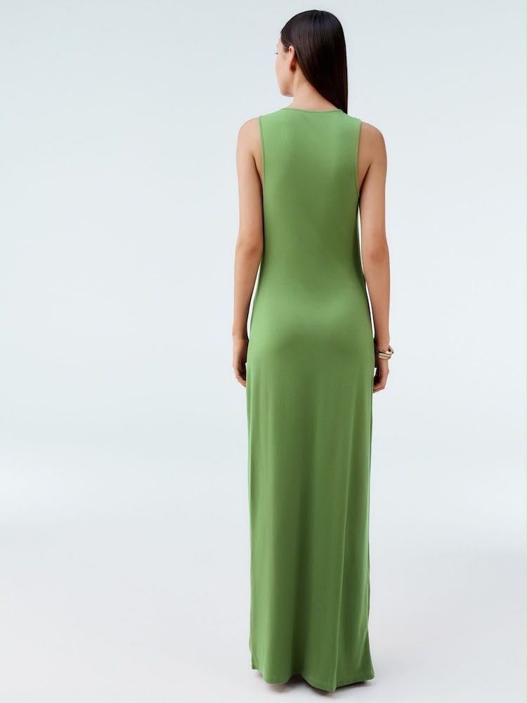 Khaki Green Twist Detailed Slinky Maxi Dress