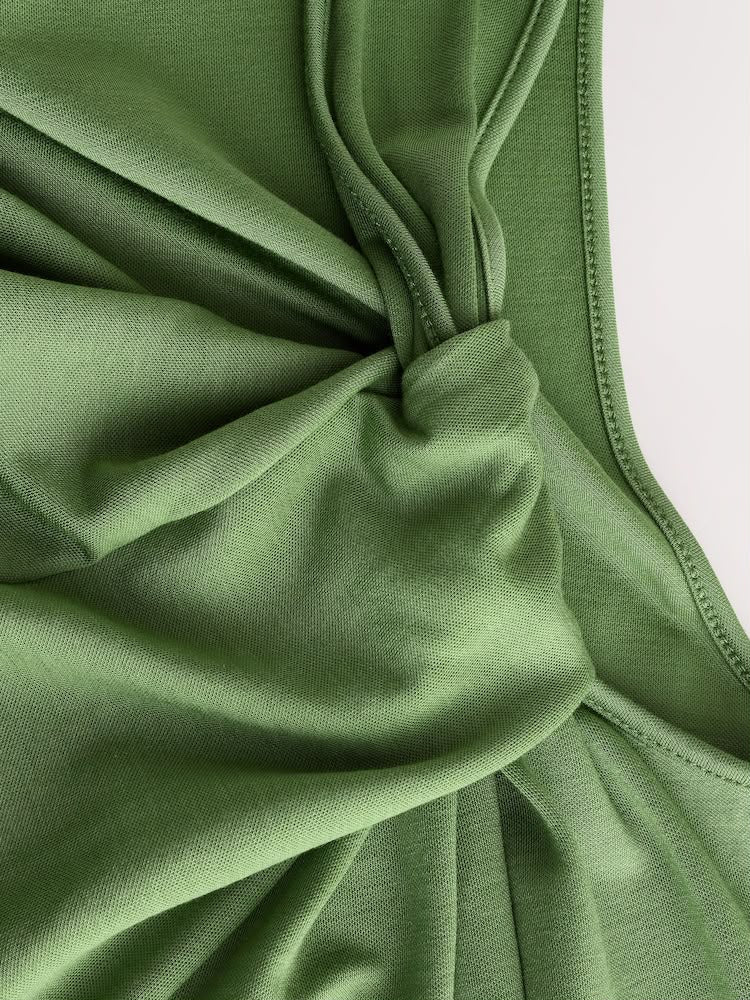 Khaki Green Twist Detailed Slinky Maxi Dress