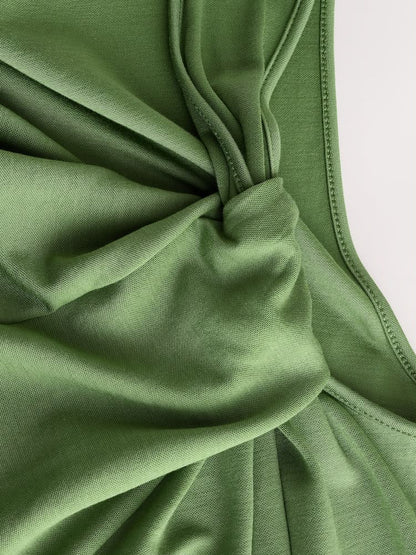 Khaki Green Twist Detailed Slinky Maxi Dress
