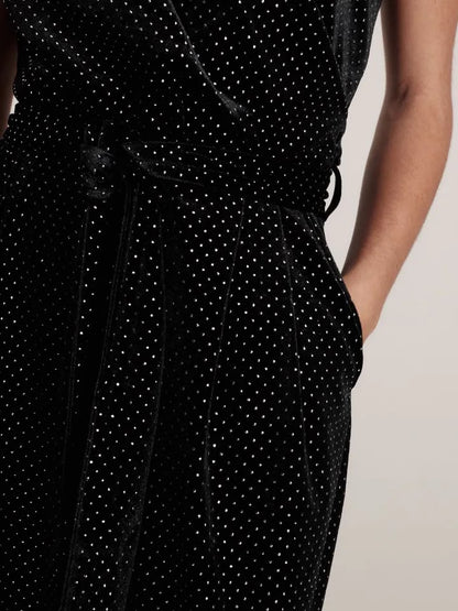 Petite Velvet Finish Embellished One Shoulder Basic Jumpsuit