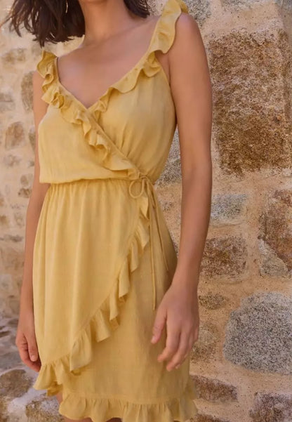 Yellow Mini Wrap Dress