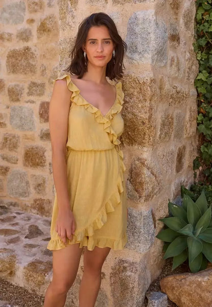 Yellow Mini Wrap Dress