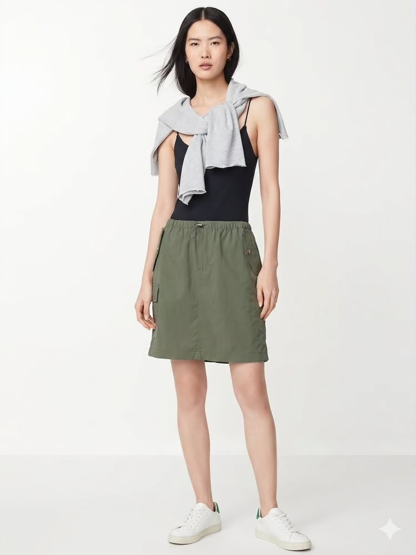 Khaki Green Cargo Mini Skirt