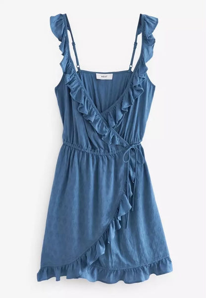 Blue Wrap Mini Beach Dress