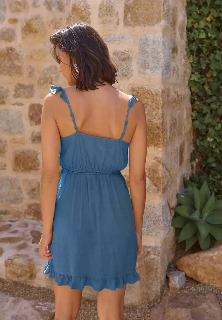Blue Wrap Mini Beach Dress