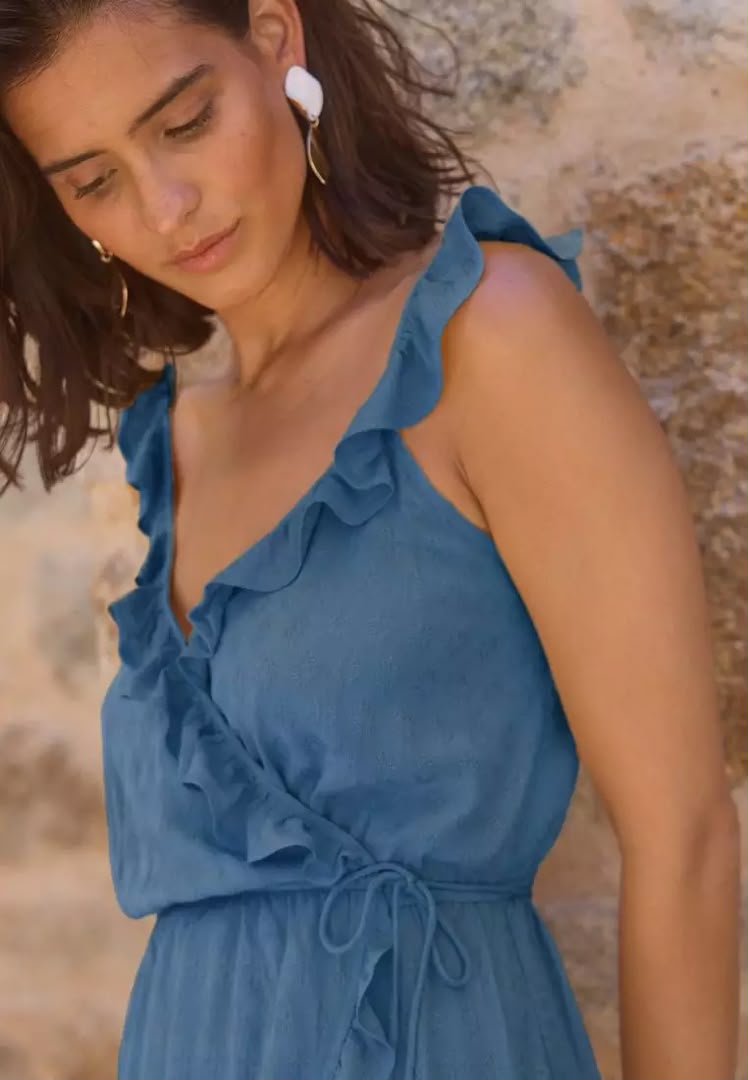 Blue Wrap Mini Beach Dress