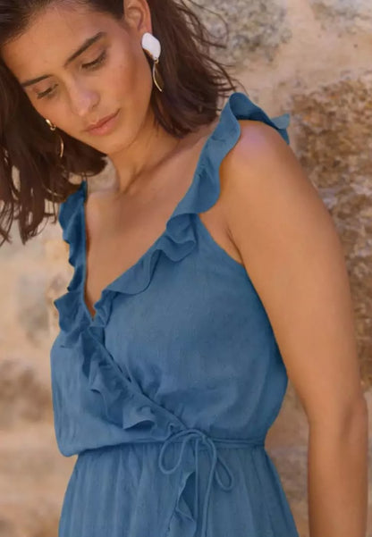 Blue Wrap Mini Beach Dress
