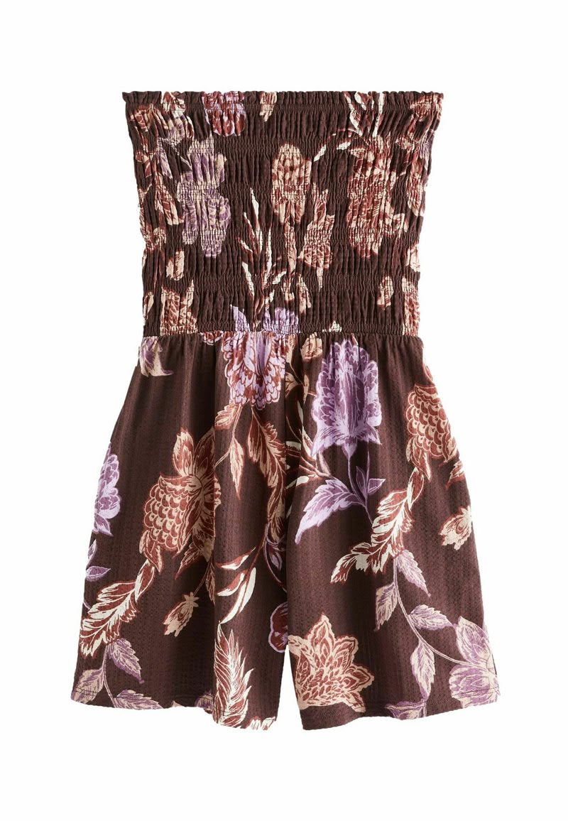 Brown Strapless Tube Style Floral Print Beach Playsuit