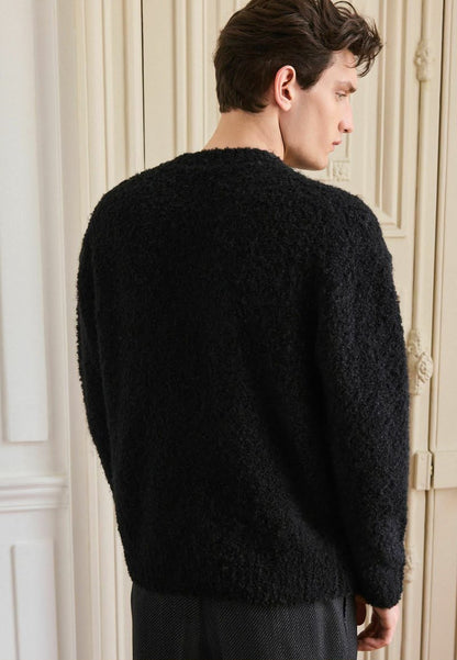Black Relaxed Fit Boucle Texture Crew Jumper