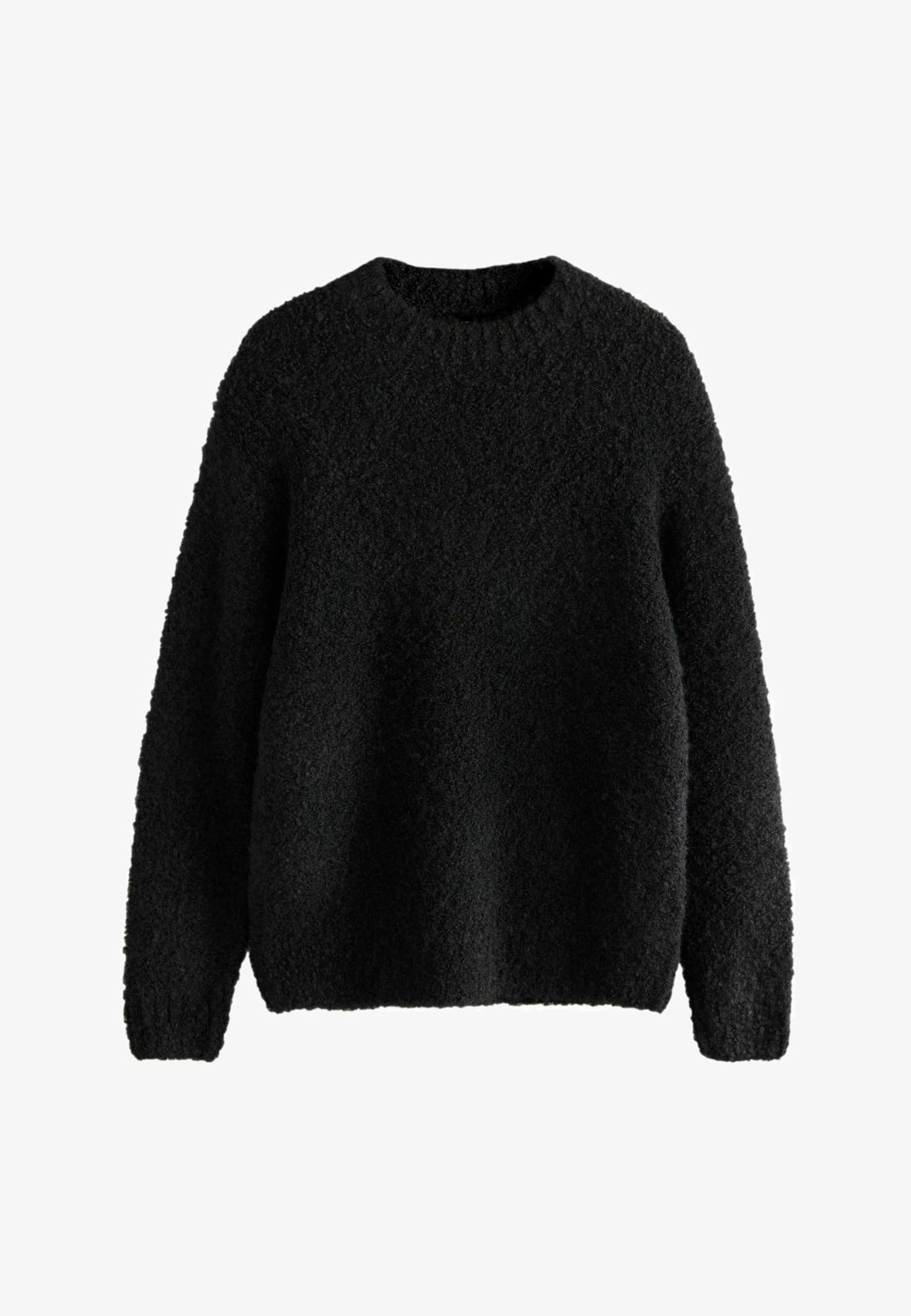 Black Relaxed Fit Boucle Texture Crew Jumper