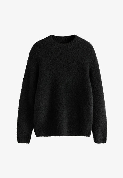Black Relaxed Fit Boucle Texture Crew Jumper