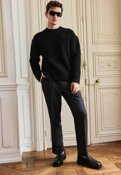 Black Relaxed Fit Boucle Texture Crew Jumper