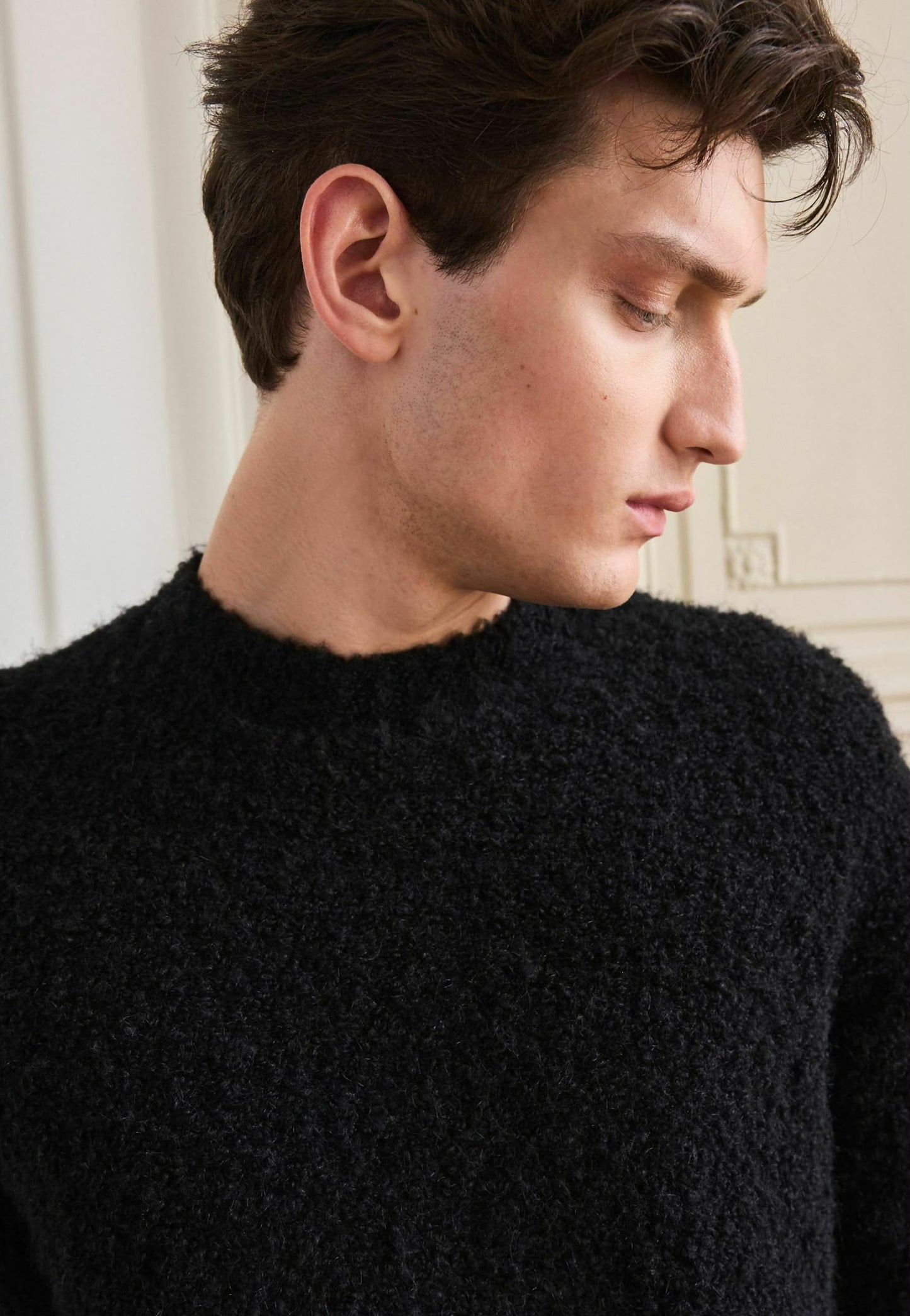 Black Relaxed Fit Boucle Texture Crew Jumper