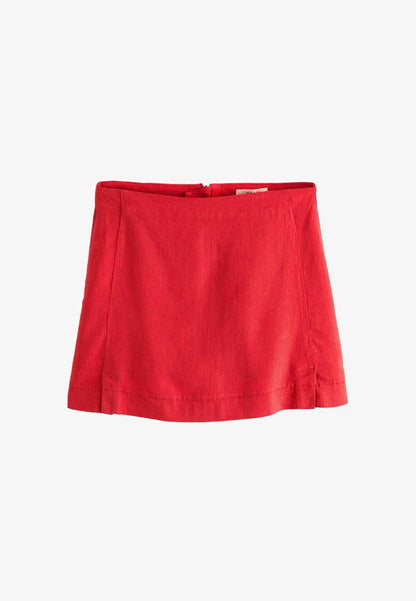 Red Linen Blend Mini Skirt