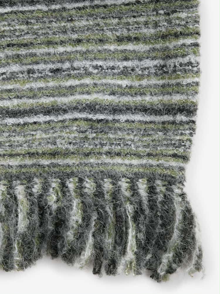 Green Khaki Olive Relaxed Fit Spacedye Roll Neck Midi Fringe Knitted Jumper Dress