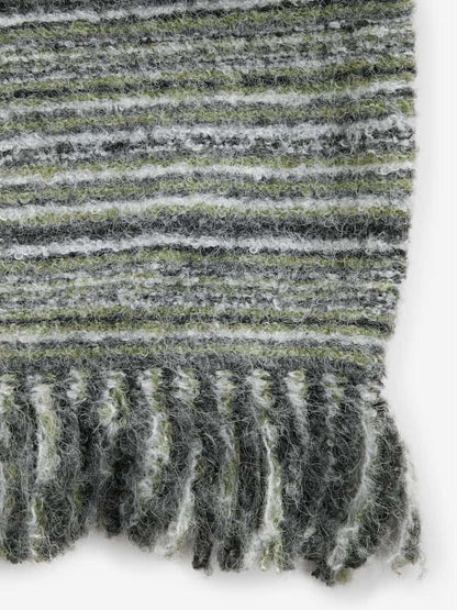 Green Khaki Olive Relaxed Fit Spacedye Roll Neck Midi Fringe Knitted Jumper Dress
