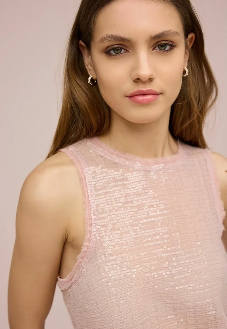 Sleeveless Sequin Regular Fit Blush - Pale Pink