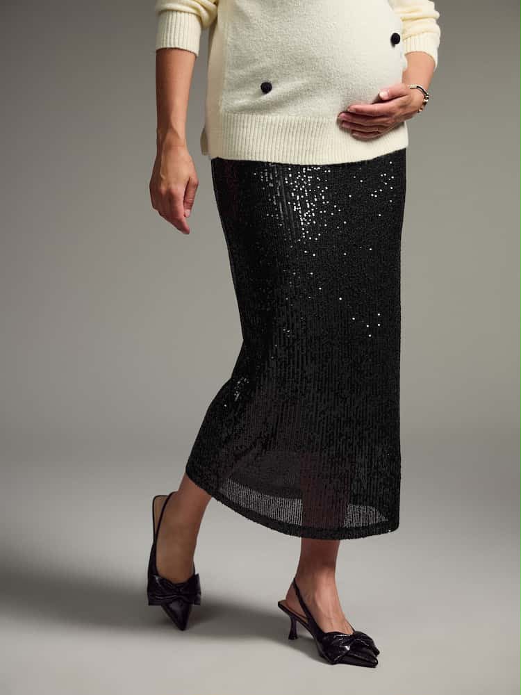 Black Maternity Sequin Skirt
