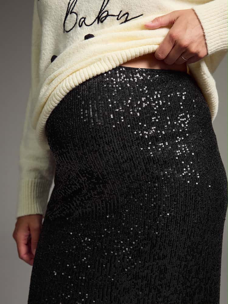 Black Maternity Sequin Skirt