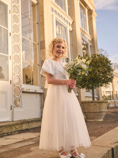 Angel & Rocket White/Ivory Celine Taffeta Tulle Bow Dress