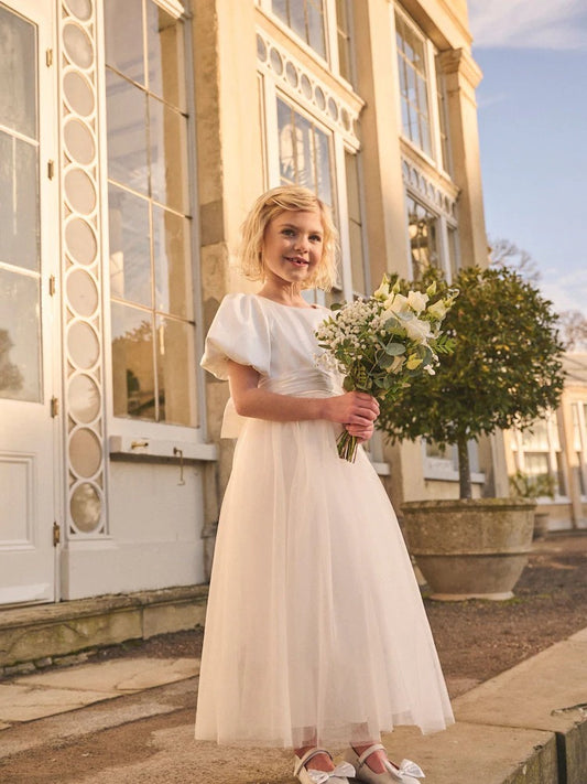 Angel & Rocket White/Ivory Celine Taffeta Tulle Bow Dress