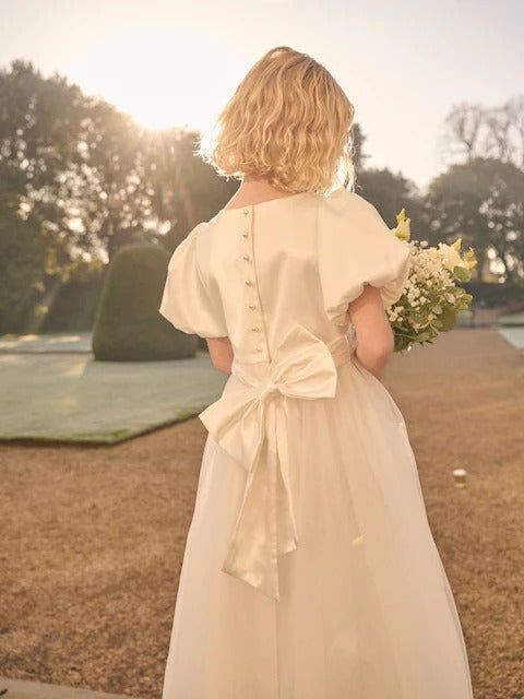 Angel & Rocket White/Ivory Celine Taffeta Tulle Bow Dress