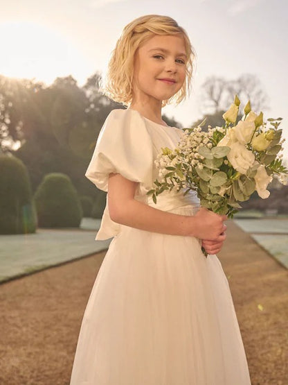 Angel & Rocket White/Ivory Celine Taffeta Tulle Bow Dress