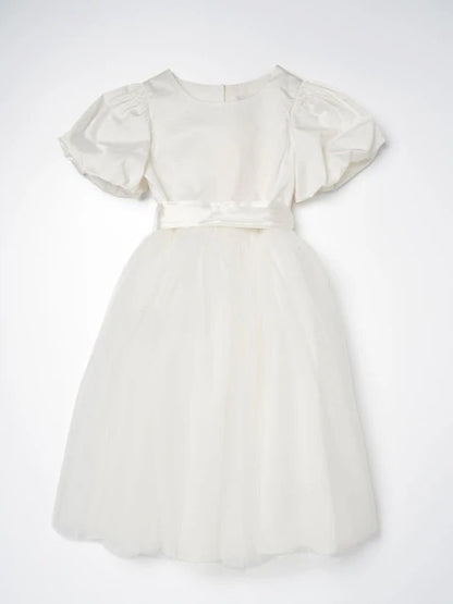 Angel & Rocket White/Ivory Celine Taffeta Tulle Bow Dress