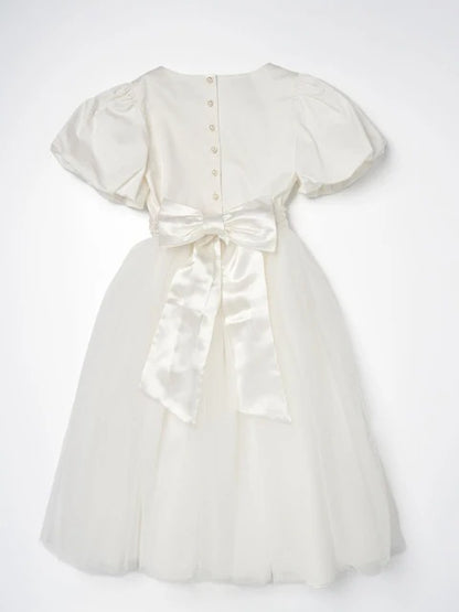 Angel & Rocket White/Ivory Celine Taffeta Tulle Bow Dress