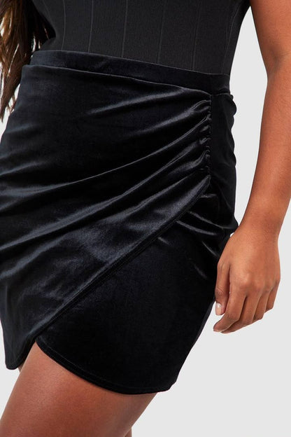 Plus Velvet Wrap Mini Skirt