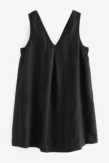 Black Linen Blend Mini Dress